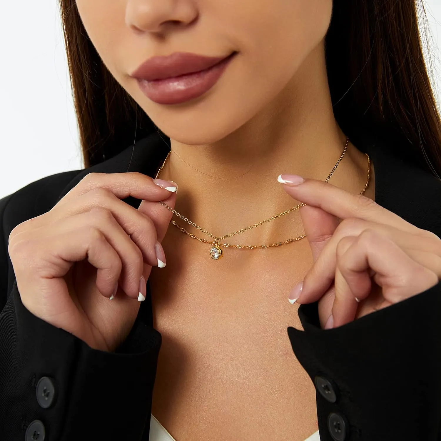 Cute Diamond Necklace Charm Minimalist CZ Necklaces for Women 14K Gold Plated Tiny Chain Layered Choker Necklace Jewelry for Women Girls