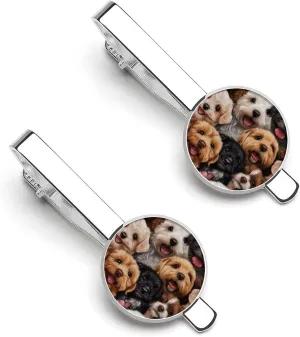 Cute Dog Puppy Print Men's Tie Clip Tie Bar Round Tie Clasp Classic Tie Tack Pins Jewelry Accessories