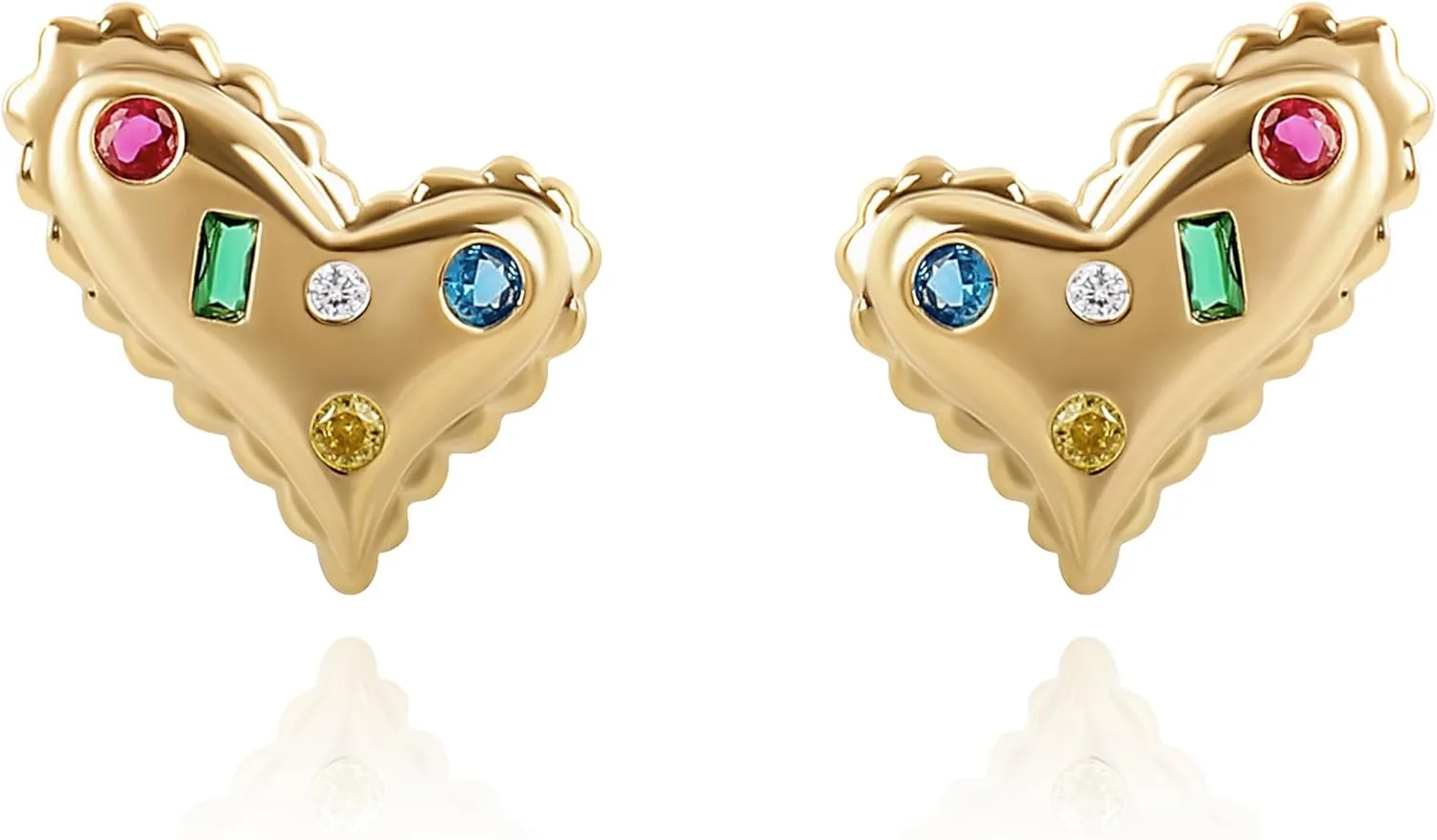 Cute Gold Heart Stud Earrings for Women 14K Gold Plated Dainty Love Heart Stud Earrings with Colorful Rhinestone Elegant Tiny Crystal Gold Heart Statement Earrings Trendy Jewelry Gift for Her