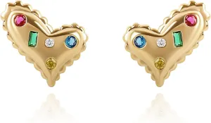 Cute Gold Heart Stud Earrings for Women 14K Gold Plated Dainty Love Heart Stud Earrings with Colorful Rhinestone Elegant Tiny Crystal Gold Heart Statement Earrings Trendy Jewelry Gift for Her