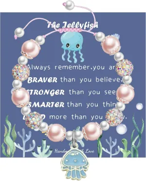Cute Mermaid Bracelet Pink Pearl and Rhinestone Bracelet Mermaid Gifts for Daughter Niece Mermaid Lover Stuff Birthday Gifts