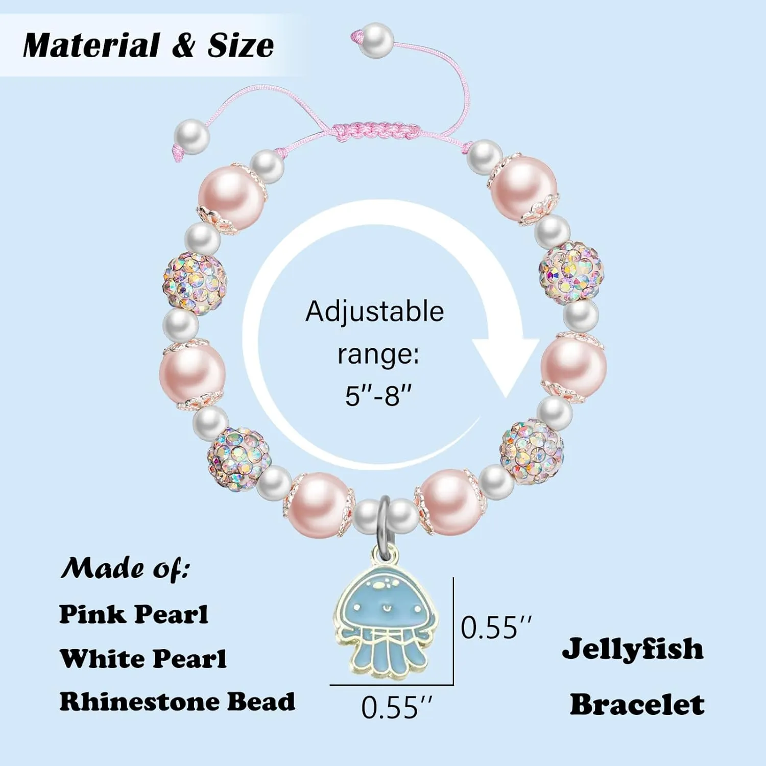 Cute Mermaid Bracelet Pink Pearl and Rhinestone Bracelet Mermaid Gifts for Daughter Niece Mermaid Lover Stuff Birthday Gifts