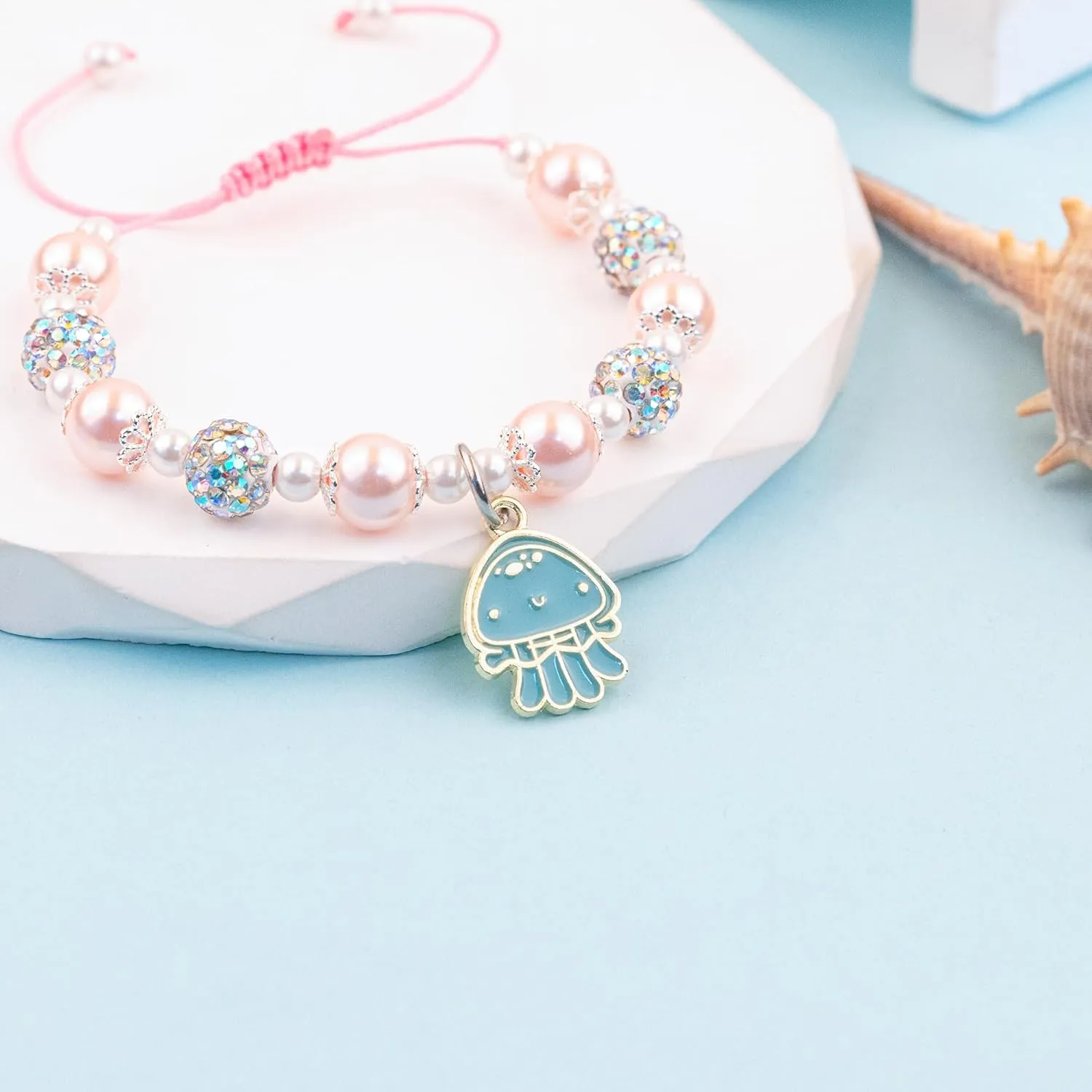 Cute Mermaid Bracelet Pink Pearl and Rhinestone Bracelet Mermaid Gifts for Daughter Niece Mermaid Lover Stuff Birthday Gifts