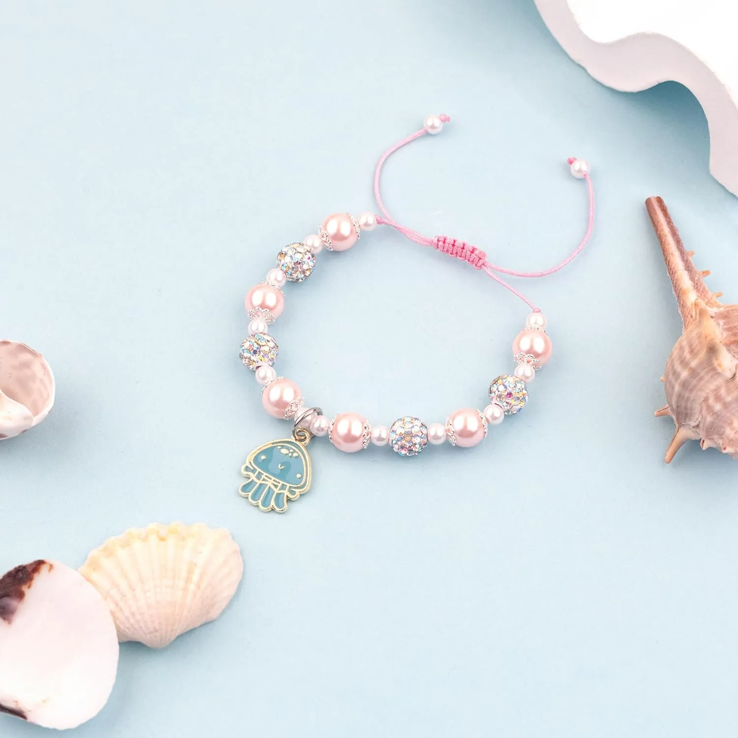 Cute Mermaid Bracelet Pink Pearl and Rhinestone Bracelet Mermaid Gifts for Daughter Niece Mermaid Lover Stuff Birthday Gifts