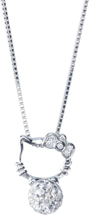 Cute Pendant Necklace with Rhinestone Accent & Sterling Silver Chain - Unique Cartoon Cat Design Jewelry for Women