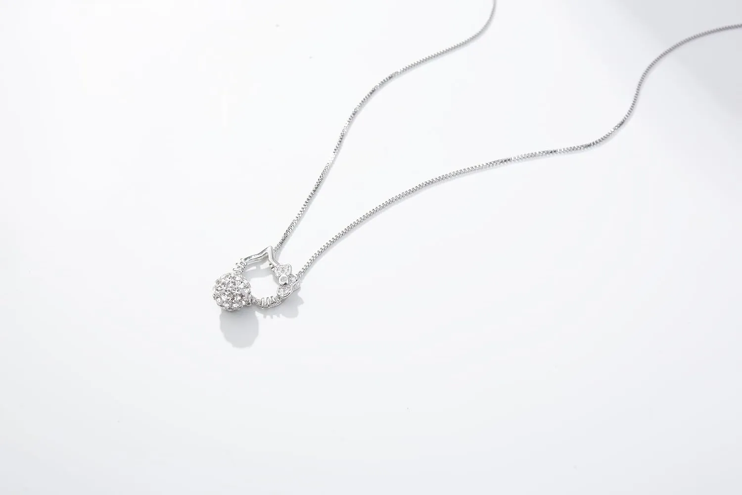 Cute Pendant Necklace with Rhinestone Accent & Sterling Silver Chain - Unique Cartoon Cat Design Jewelry for Women