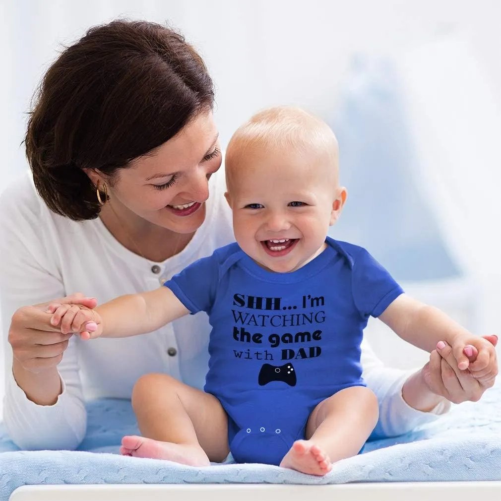 Cute Rascals Custom Baby Bodysuit Shh I'M Watching The Game with Dad Gamer Dad Father's Day Cotton