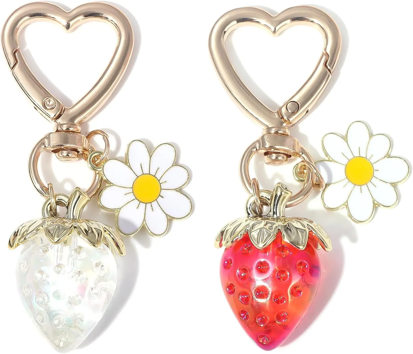 Cute Strawberry keychain - Daisy Flower Heart Key rings - Bag Charms Purse Accessories Decor for Women Girl Gift
