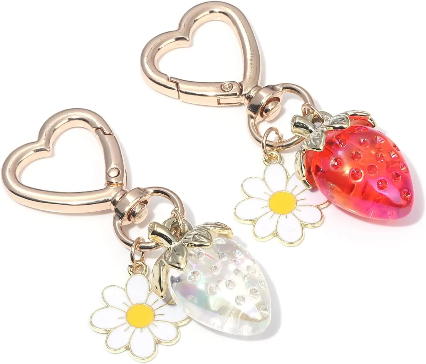 Cute Strawberry keychain - Daisy Flower Heart Key rings - Bag Charms Purse Accessories Decor for Women Girl Gift