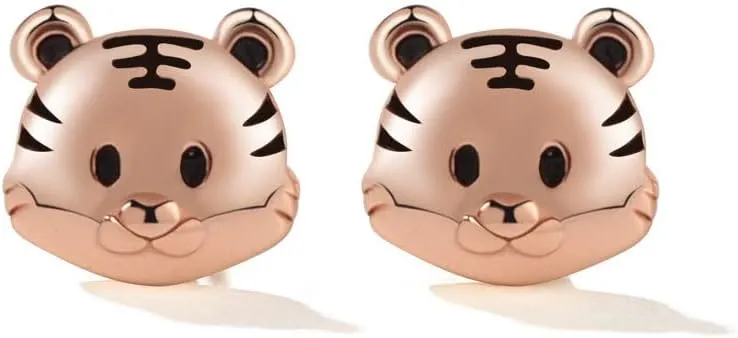 Cute Tiger Tiny Stud Earrings for Women Sterling Silver Plated Small Zodiac Lucky Tigers Animal Cartilage Tragus Piercing Sleeper Studs Earring Lovely Jewelry New Year Gifts Hypoallergenic