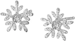 CZ Snowflake Stud Earrings for Women Girls S925 Sterling Silver Clear Cubic Zirconia Winter Flower Cartilage Traugs Post Pin Earring Hypoallergenic Pierced Ear Fashion Elegant Jewelry Christmas Gifts