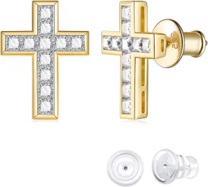 D Color VVS1 Clarity Moissanite Sparkle Cross Earrings Unisex, Really Authentic Solid 925 Sterling Silver Hypoallergenic, Birthday Anniversary Valentines Ideal Gift for Women Men