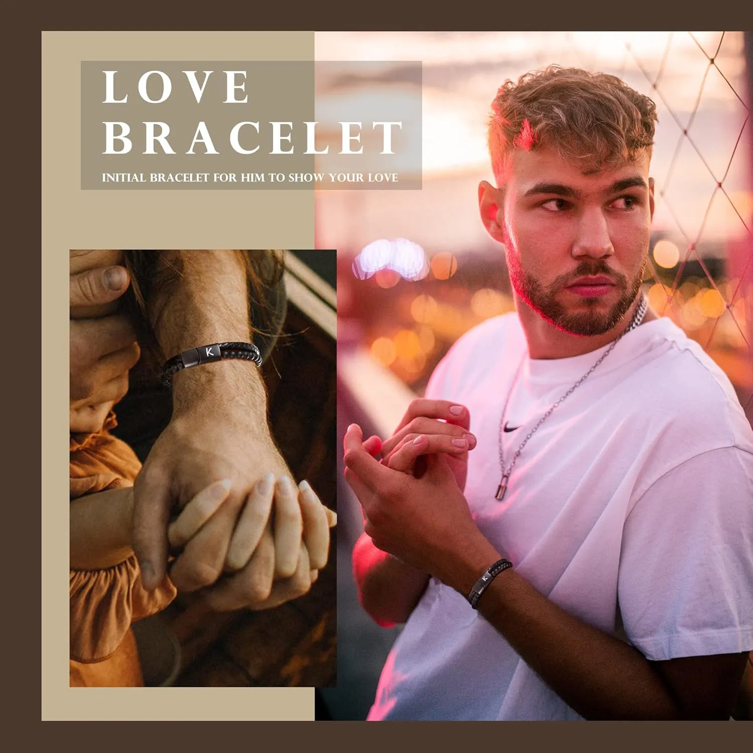 Dad Gifts for Fathers Day Leather Bracelet for Men Initial A-Z Layered Black Beaded Bracelets I Love You Gifts for Him Anniversary Birthday Gift for Boyfriend Son Christmas Easter Jewelry