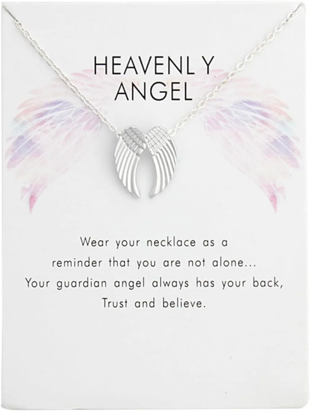 Dainty Angel Wings Pendant Necklace for Women,Minimalist Guardian Angel Charm Necklace with Gift Card Religious Faith Jewelry Gift