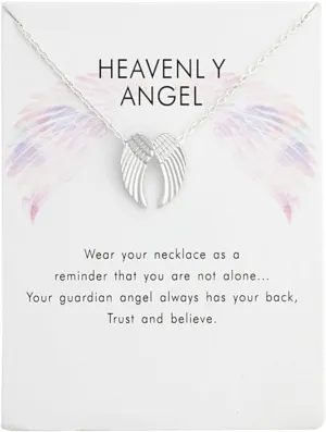 Dainty Angel Wings Pendant Necklace for Women,Minimalist Guardian Angel Charm Necklace with Gift Card Religious Faith Jewelry Gift