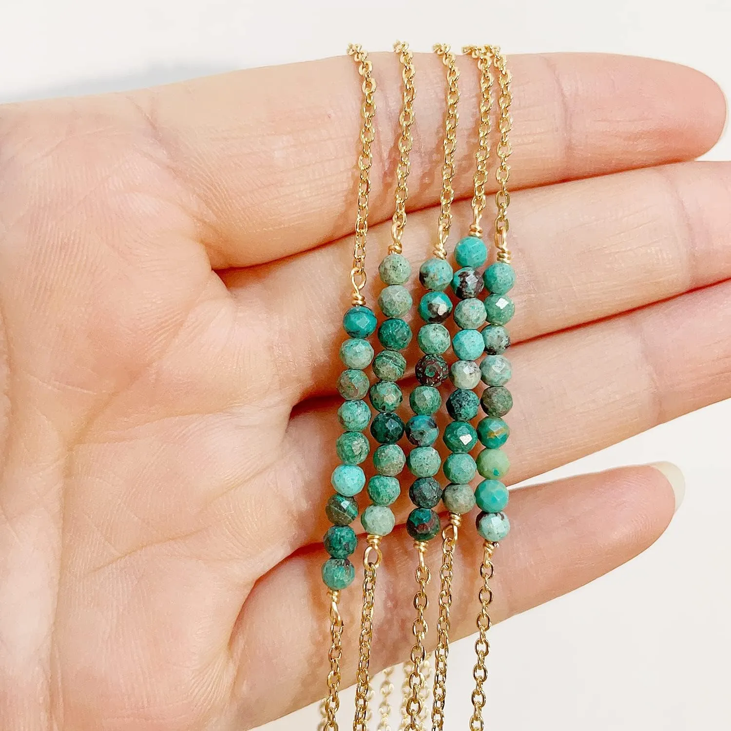 Dainty Birthstone Beaded Bar Necklace,18K Gold Plated Handmade Faceted Turquoise,Lapis,Amazonite,Tiger Eye,Emerald,Ruby,Blue Apatite,Opal Stone Necklaces for Women