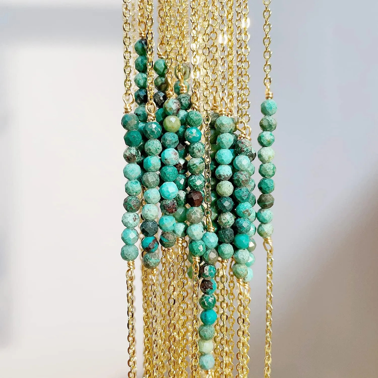 Dainty Birthstone Beaded Bar Necklace,18K Gold Plated Handmade Faceted Turquoise,Lapis,Amazonite,Tiger Eye,Emerald,Ruby,Blue Apatite,Opal Stone Necklaces for Women