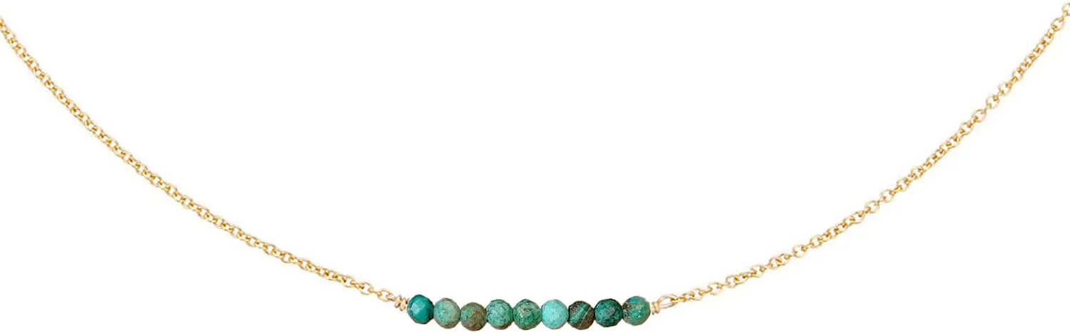 Dainty Birthstone Beaded Bar Necklace,18K Gold Plated Handmade Faceted Turquoise,Lapis,Amazonite,Tiger Eye,Emerald,Ruby,Blue Apatite,Opal Stone Necklaces for Women