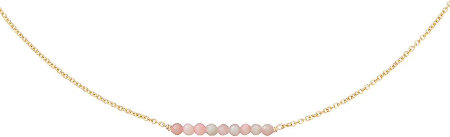 Dainty Birthstone Beaded Bar Necklace,18K Gold Plated Handmade Faceted Turquoise,Lapis,Amazonite,Tiger Eye,Emerald,Ruby,Blue Apatite,Opal Stone Necklaces for Women