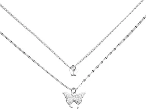 Dainty CZ Butterfly Pendant Necklaces Sterling Silver 925 for Women Delicate Rhinestone Crystal Double Layered Chains Butterflies Charm Choker Necklace Fashion Jewelry Gifts Mother's Day