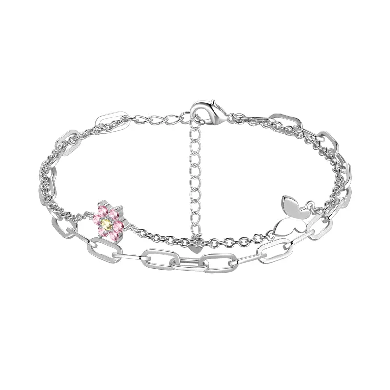 Dainty Gold/Silver Bracelets for Women Jewelry Layered Heart/Butterfly Link Bracelets
