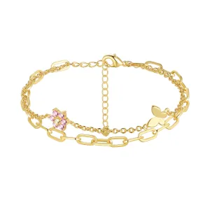 Dainty Gold/Silver Bracelets for Women Jewelry Layered Heart/Butterfly Link Bracelets
