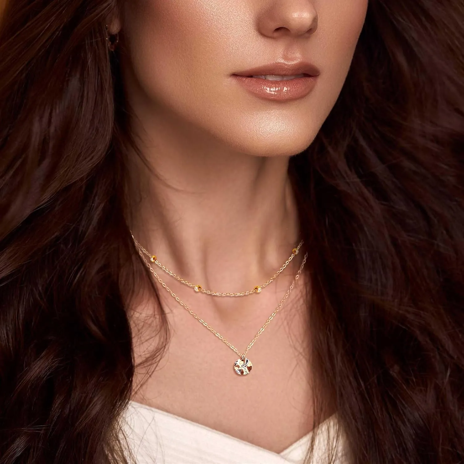 Dainty Layered Gold Necklaces for Women Trendy Cute Simple Pendant 14K Real Gold Plated Stackable Layering Paperclip Chain Choker/Beaded Necklace Jewelry Gift