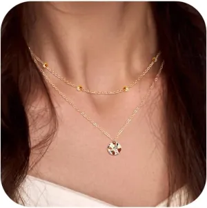 Dainty Layered Gold Necklaces for Women Trendy Cute Simple Pendant 14K Real Gold Plated Stackable Layering Paperclip Chain Choker/Beaded Necklace Jewelry Gift
