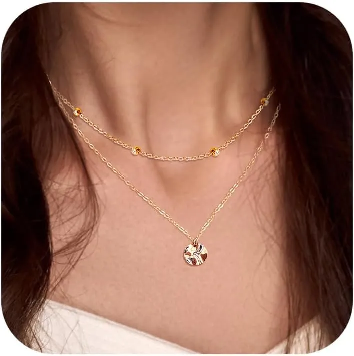 Dainty Layered Gold Necklaces for Women Trendy Cute Simple Pendant 14K Real Gold Plated Stackable Layering Paperclip Chain Choker/Beaded Necklace Jewelry Gift