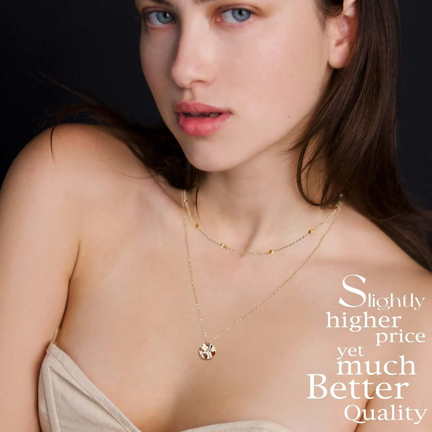Dainty Layered Gold Necklaces for Women Trendy Cute Simple Pendant 14K Real Gold Plated Stackable Layering Paperclip Chain Choker/Beaded Necklace Jewelry Gift