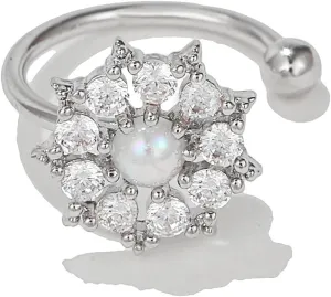 Dainty Snowflake Ear Cuff Earring Cartilage Non Piercing for Women Girls Crystal Cubic Zirconia Faux Pearl Winter Frozen Flower Clip On Fake Huggie Hoops Earrings Elegant Jewelry Gifts Christmas