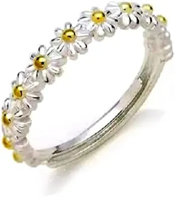 Daisy Ring Adjustable Daisy Flower Ring Dainty Cute Flower Ring Delicate Sunflower Ring Jewelry Gifts Promise Statement Band Daisy Silver Ring Tiny Dainty Flower Ring Gift for Girls Women