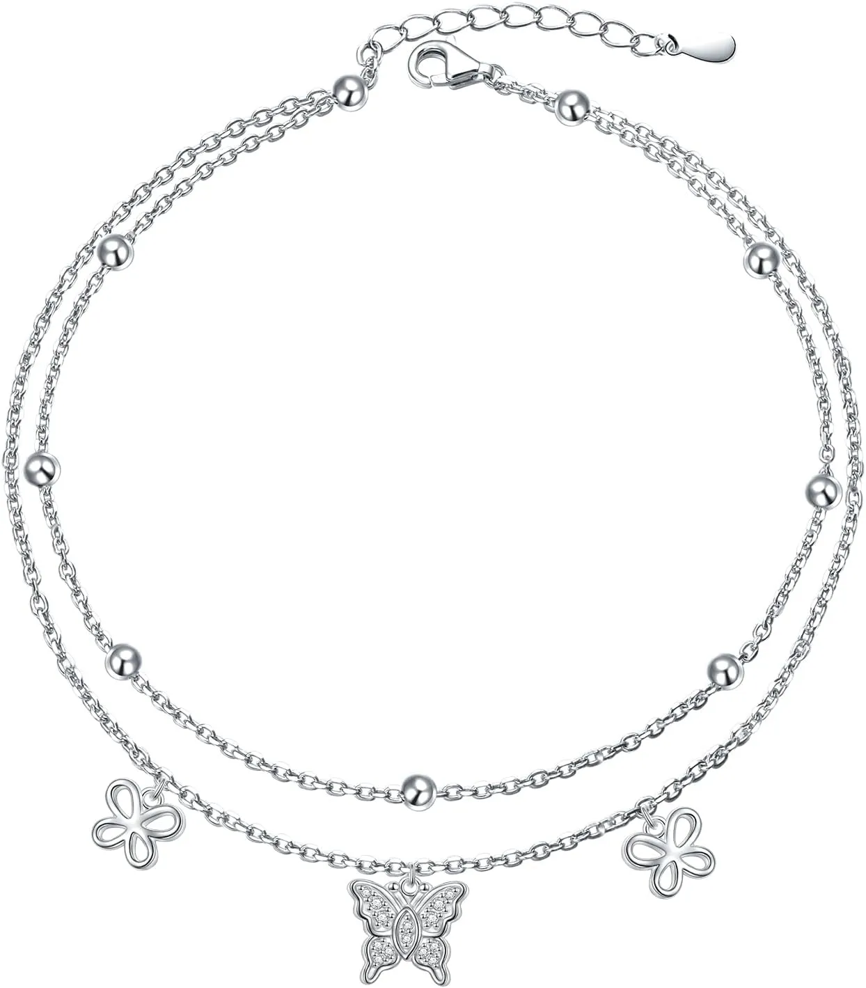 DAOCHONG Anklet For Women 925 Sterling Silver Double Layered Beaded Anklet Bracelets Adjustable Foot Chain Summer Beach Jewelry for Teen Girls Wife Girlfriend Mother