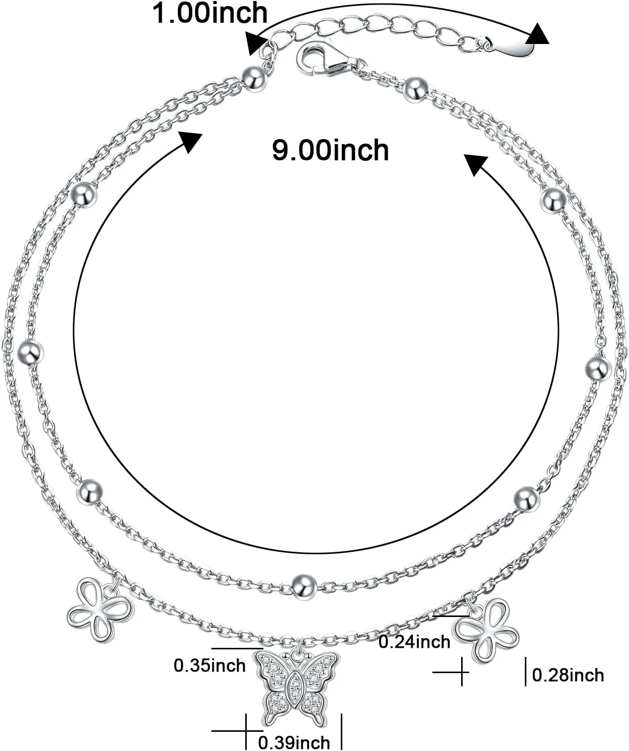 DAOCHONG Anklet For Women 925 Sterling Silver Double Layered Beaded Anklet Bracelets Adjustable Foot Chain Summer Beach Jewelry for Teen Girls Wife Girlfriend Mother