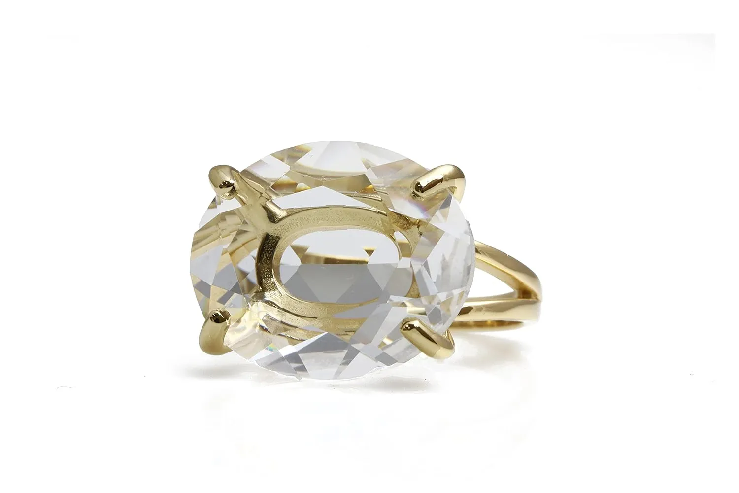 Dazzling Crystal Quartz Ring - 14k Gold Statement Ring - Fashion, Wedding, Engagement, Anniversary, Cocktail Rings for Women - Natural Gemstone Jewelry - Handmade