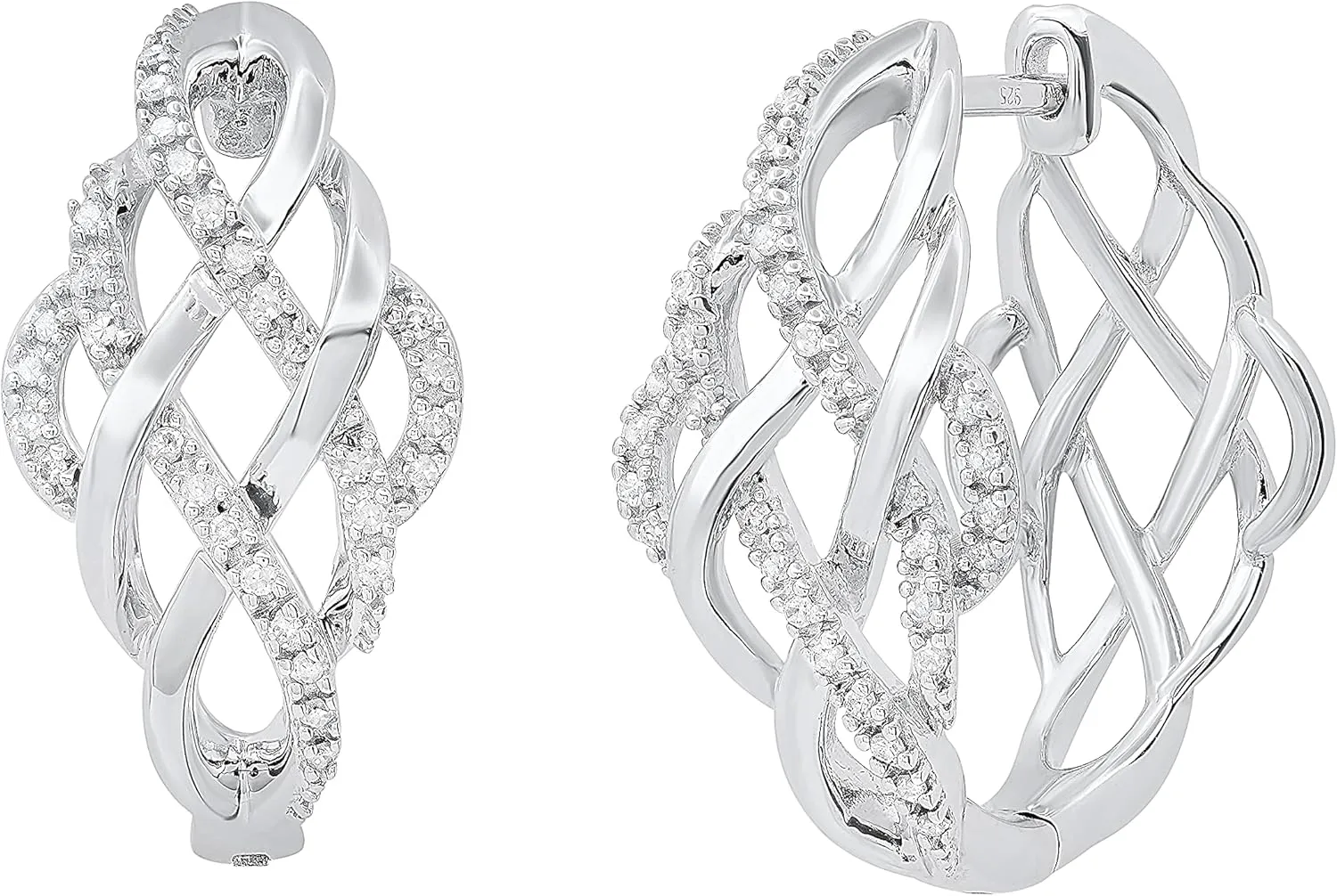 Dazzlingrock Collection 0.25 Carat (ctw) Round White Diamond Ladies Shiny Swirl Infinity Vintage Style Hoops & Huggies Earrings 1/4 CT, 925 Sterling Silver