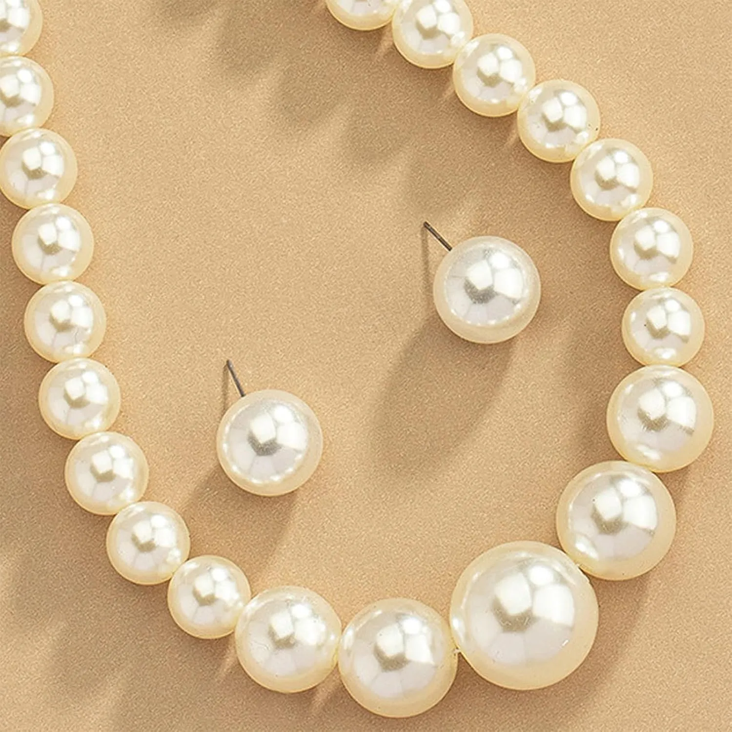 Dcfywl731 Pearl Jewelry Set for Women Pearls Necklace and Earring Set Chunky Pearl Necklaces for Women Prom Jewelry Big Pearls Charm Choker Wedding Jewelry Sets for Brides