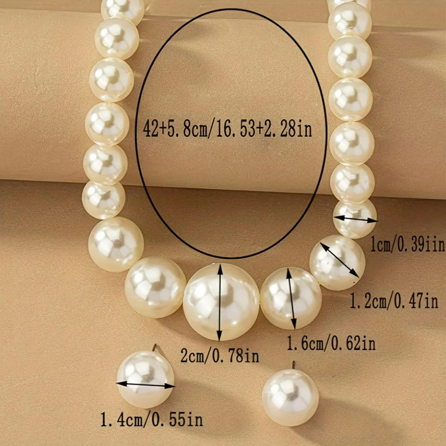 Dcfywl731 Pearl Jewelry Set for Women Pearls Necklace and Earring Set Chunky Pearl Necklaces for Women Prom Jewelry Big Pearls Charm Choker Wedding Jewelry Sets for Brides