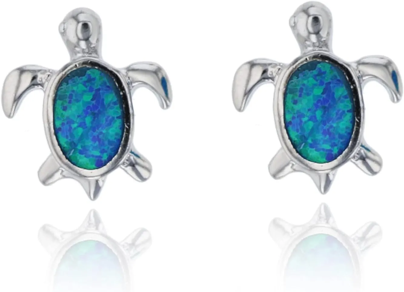 DECADENCE Rhodium Sterling Silver Created Opal Stud Earrings for Women | Multi Style Turtle Dolphin Star Fish Heart Butterfly Infinity Studs | Blue Green Turquoise Topaz Yellow Pink Ruby