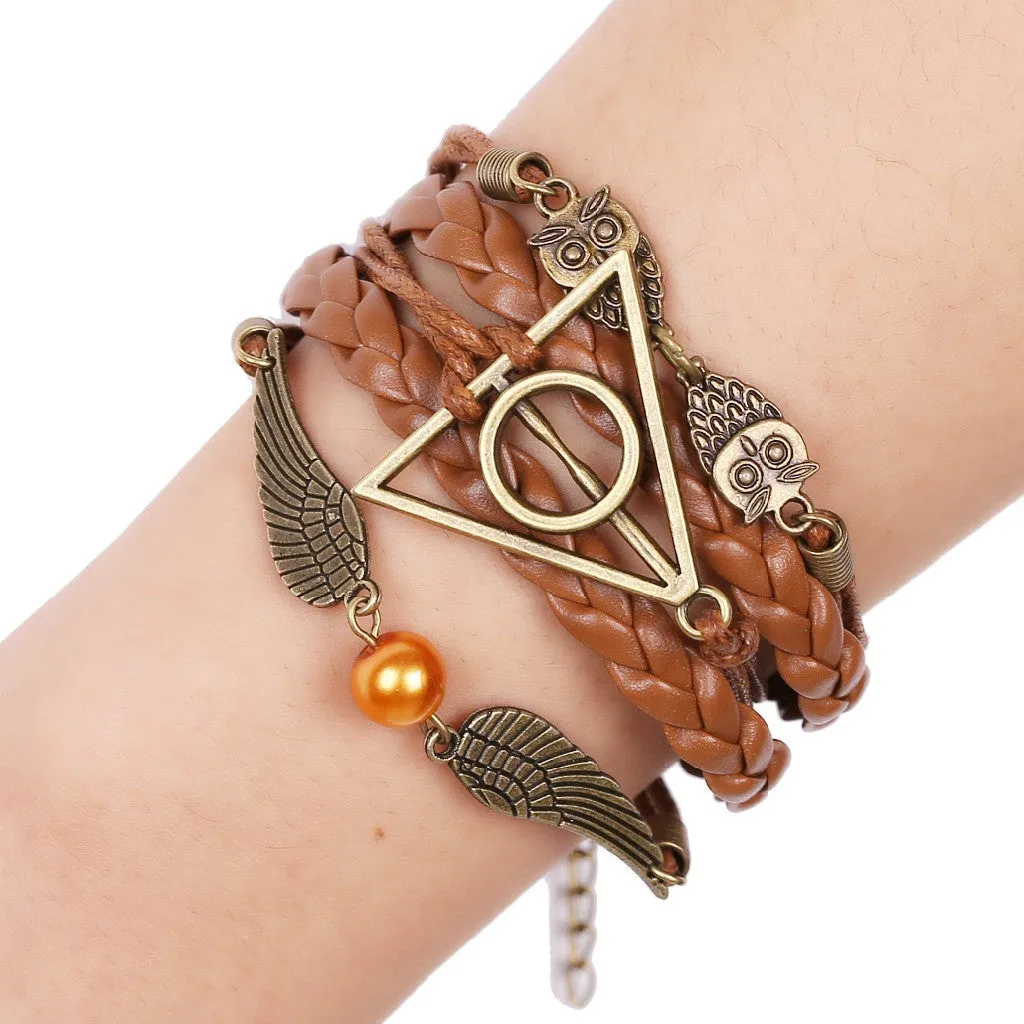 Delicate Angel Wings Hand Woven Leather Cord Bracelet