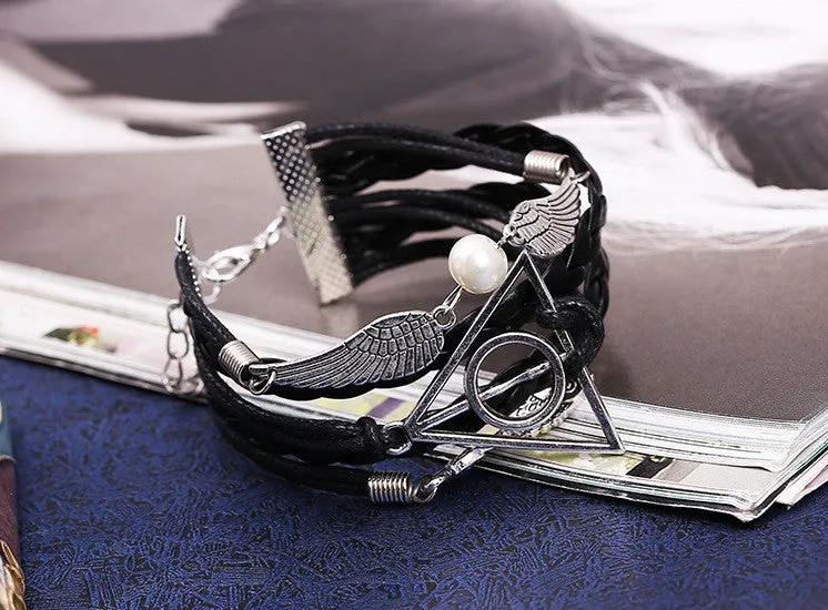 Delicate Angel Wings Hand Woven Leather Cord Bracelet