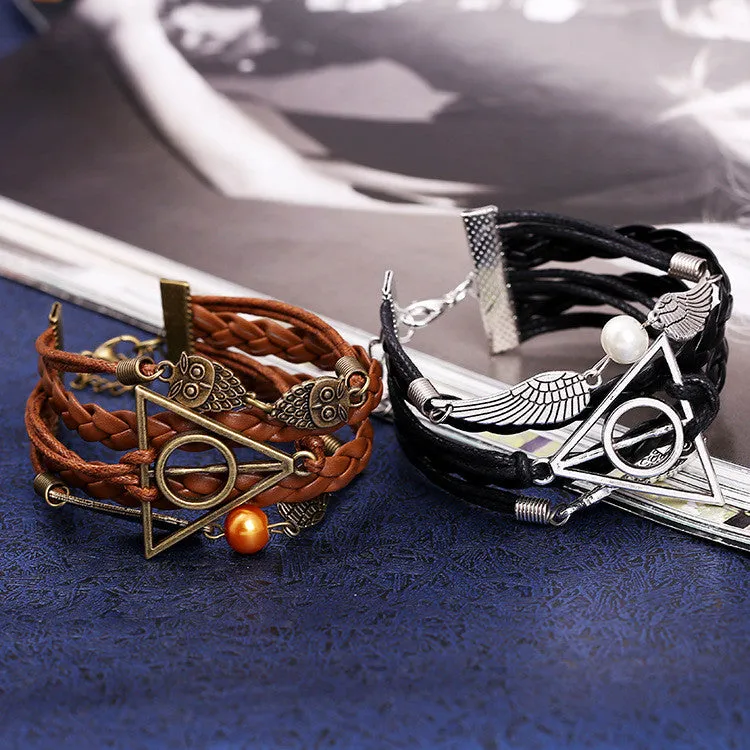 Delicate Angel Wings Hand Woven Leather Cord Bracelet