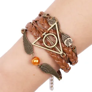 Delicate Angel Wings Hand Woven Leather Cord Bracelet