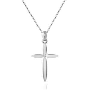 Delicate Sterling Silver Cross Necklace for Women 925 Sterling Silver Polished Cross Pendant Necklace Handmade Crosses Religious Jewelry Gift (White Gold Plated Sterling Silver Cross Necklace)
