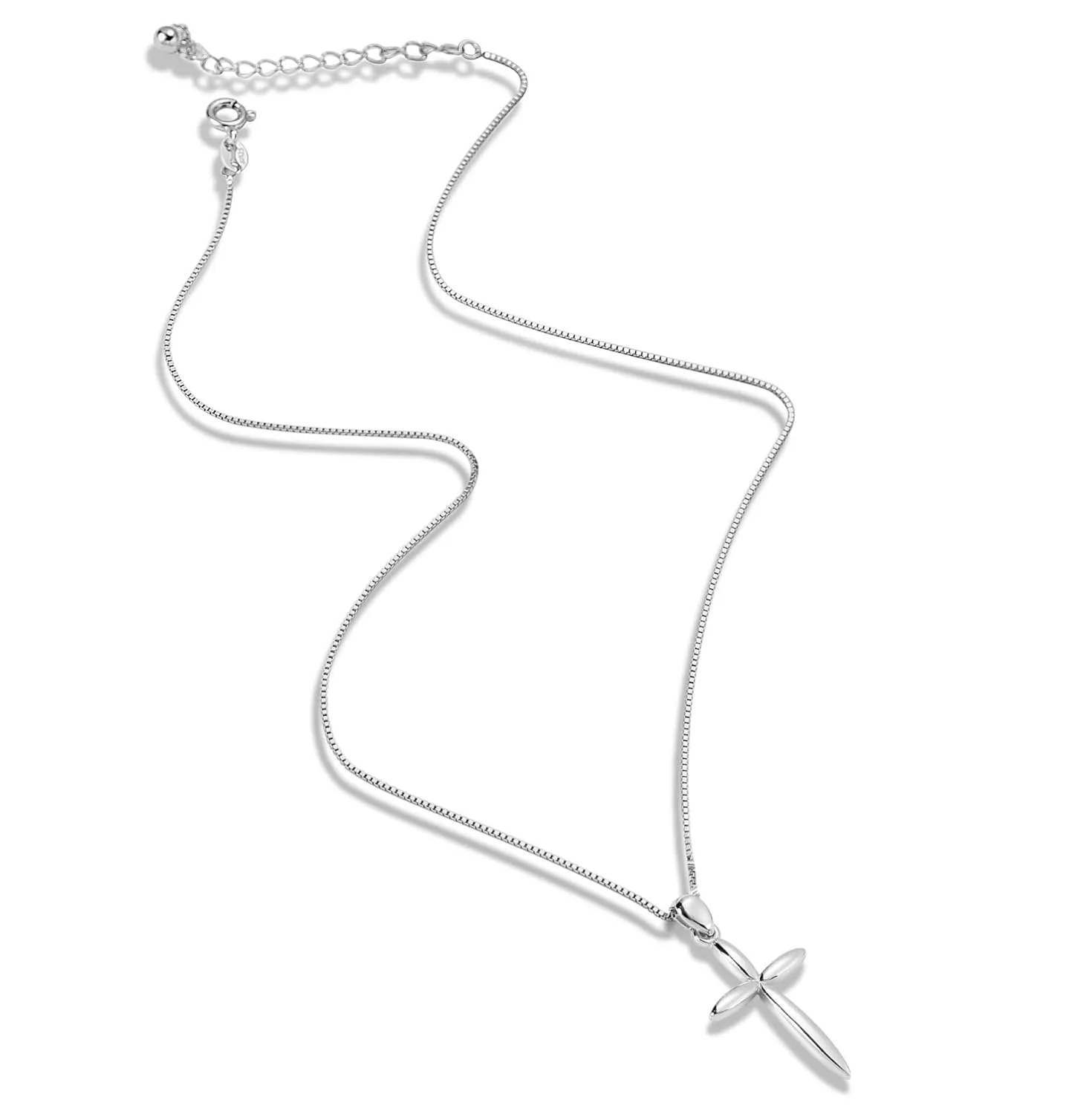 Delicate Sterling Silver Cross Necklace for Women 925 Sterling Silver Polished Cross Pendant Necklace Handmade Crosses Religious Jewelry Gift (White Gold Plated Sterling Silver Cross Necklace)