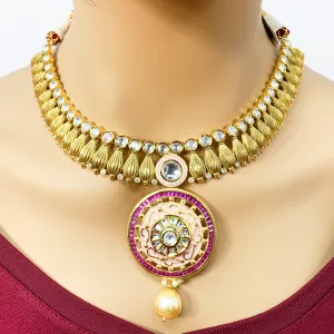 Designer Gold Plated Necklace studded with Semi Precious Stones (D961)