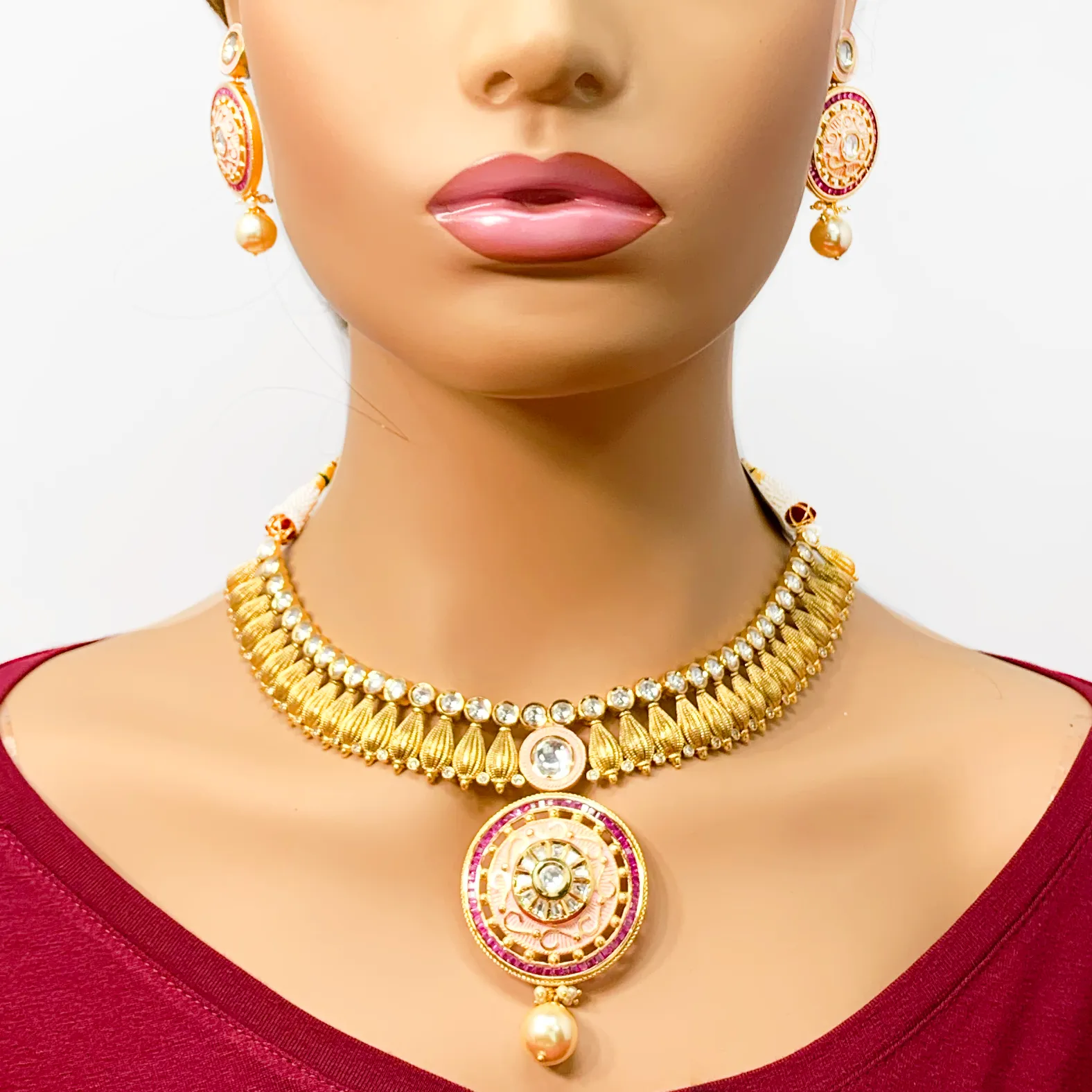 Designer Gold Plated Necklace studded with Semi Precious Stones (D961)