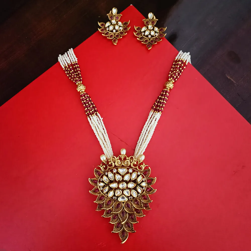 Designer Gold Plated Royal Kundan Ruby Pendant Set (D279)