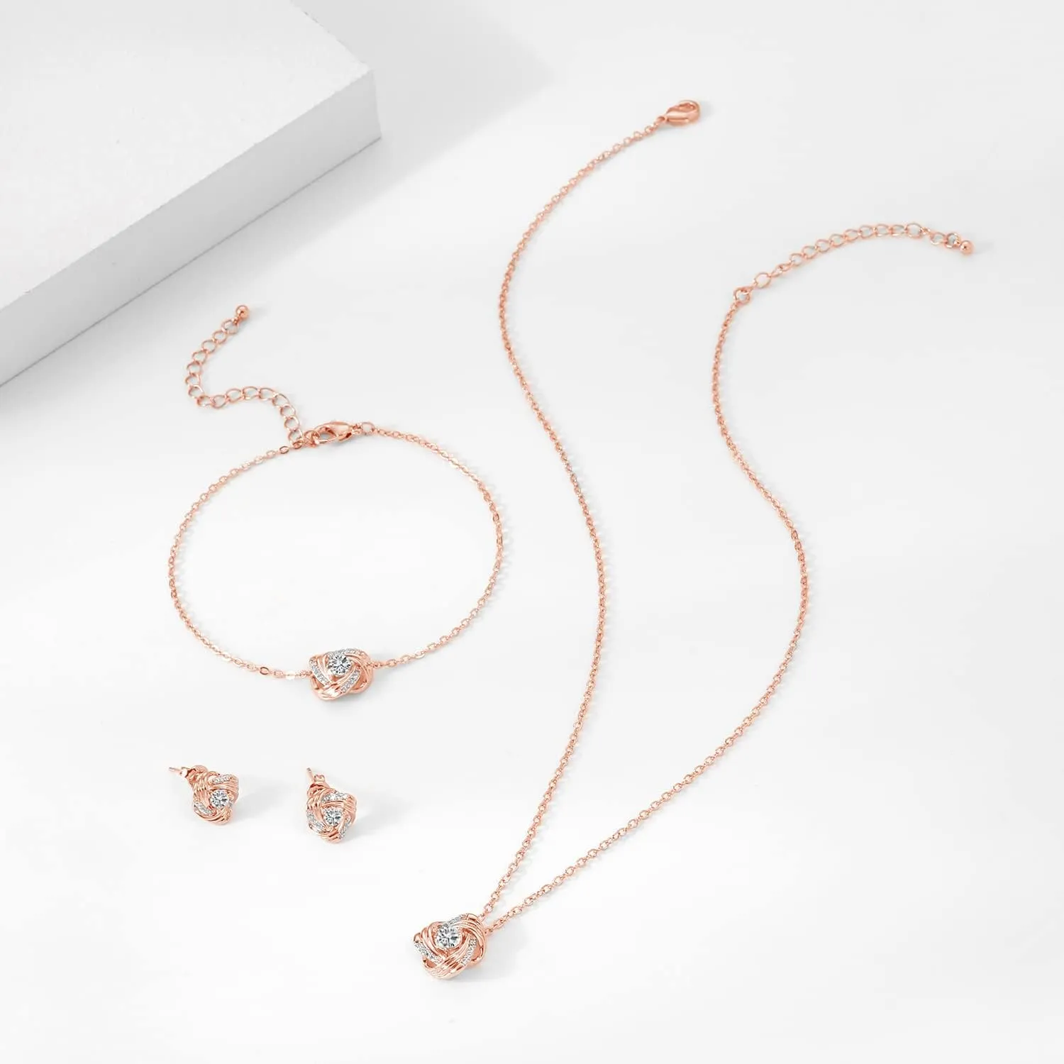 DHQH Cubic Zirconia Teardrop Necklace and Earring Set for Wedding with Crystal Link Bracelet Bridesmaids Jewelry Sets for Women Wedding Party Jewelry for Bridal Bridesmaid