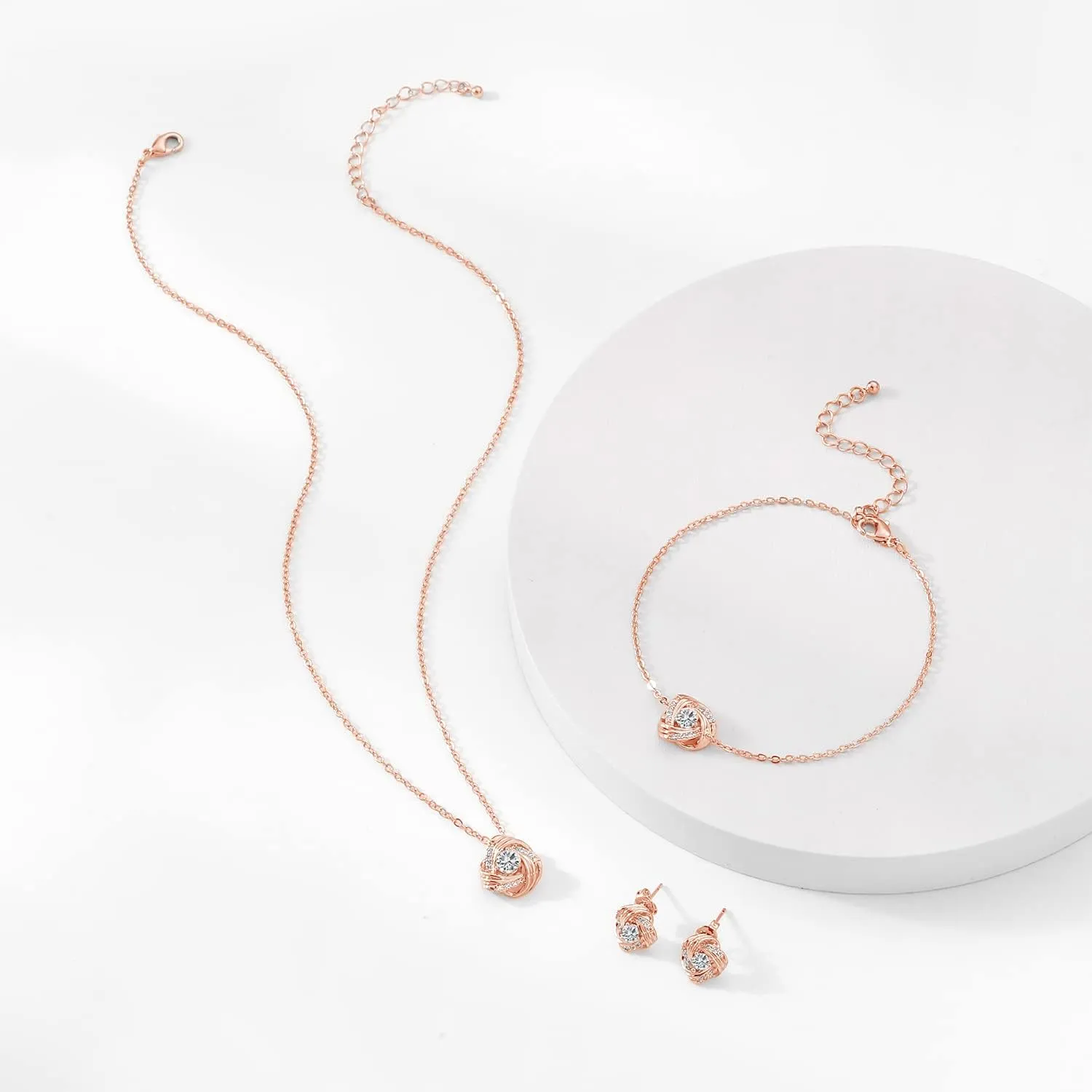 DHQH Cubic Zirconia Teardrop Necklace and Earring Set for Wedding with Crystal Link Bracelet Bridesmaids Jewelry Sets for Women Wedding Party Jewelry for Bridal Bridesmaid